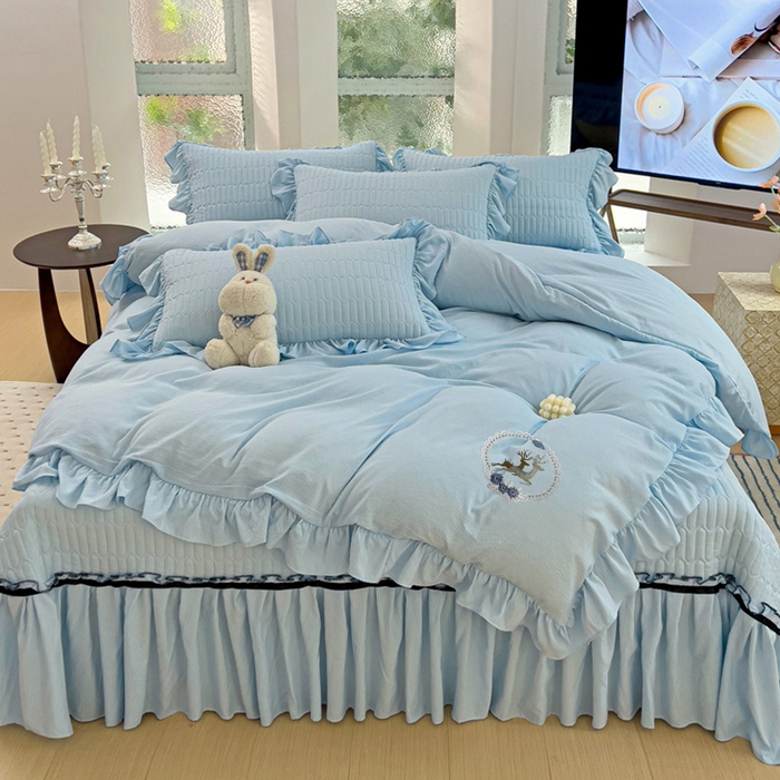 91家纺网 家纺一手货源 找家纺 言熙居家纺 2024新款亲肤床盖四件套-浪漫之约 浪漫之约天蓝