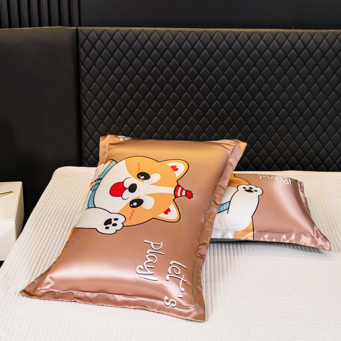 91家纺网 家纺一手货源 找家纺 梦舒羽 2025新款可水洗冰丝枕套宿舍单人凉爽枕头套 可爱汪