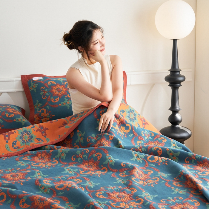 91家纺网 家纺一手货源 找家纺 棠薇家纺 2025新款60S新疆长绒棉细纱毛巾被盖毯大床盖 温婉花境