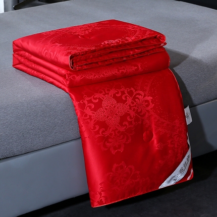 91家纺网 家纺一手货源 找家纺 恒鑫家纺 2025新款提花蚕丝夏凉被被子被芯 中国红