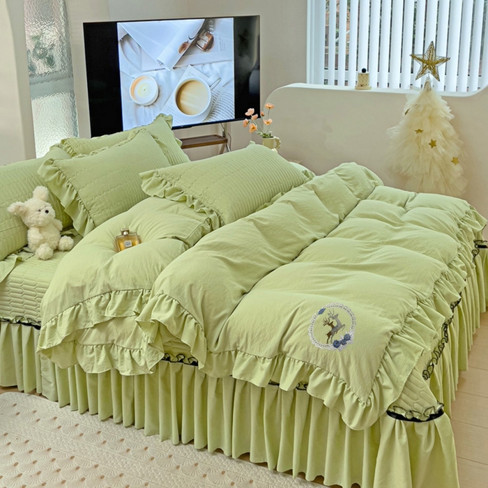 91家纺网 家纺一手货源 找家纺 言熙居家纺 2024新款亲肤床盖四件套-浪漫之约 浪漫之约绿