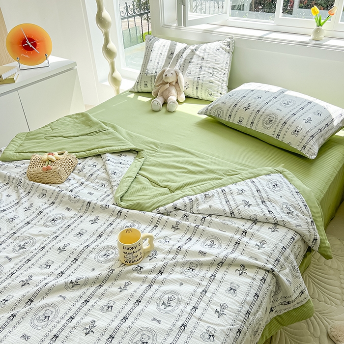 91家纺网 家纺一手货源 找家纺 安哆啦家纺 2024新款A类泡泡棉印花夏被四件套 菲尔