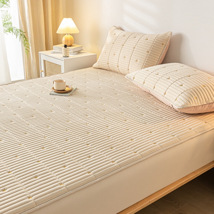 91家纺网 家纺一手货源 找家纺 鑫钰 新款刺绣防水床笠床垫保护罩床罩-星愿 星愿-奶糖咖