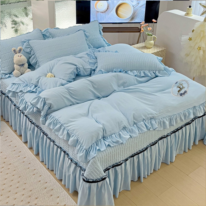 91家纺网 家纺一手货源 找家纺 言熙居家纺 2024新款亲肤床盖四件套-浪漫之约 浪漫之约天蓝