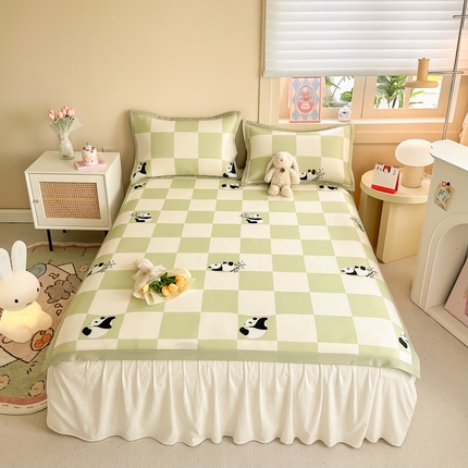 91家纺网 家纺一手货源 找家纺 懒猫家纺 宽边凉感丝凉席夏被四件套 熊猫戏竹