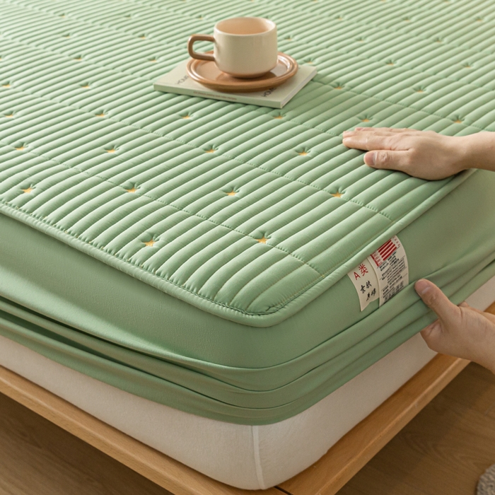 91家纺网 家纺一手货源 找家纺 鑫钰 新款刺绣防水床笠床垫保护罩床罩-星愿 星愿-云川绿