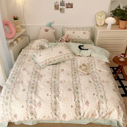 91家纺网 家纺一手货源 找家纺 （总）昔可家纺 2024新款全棉仙仙雪纺纱花边四件套