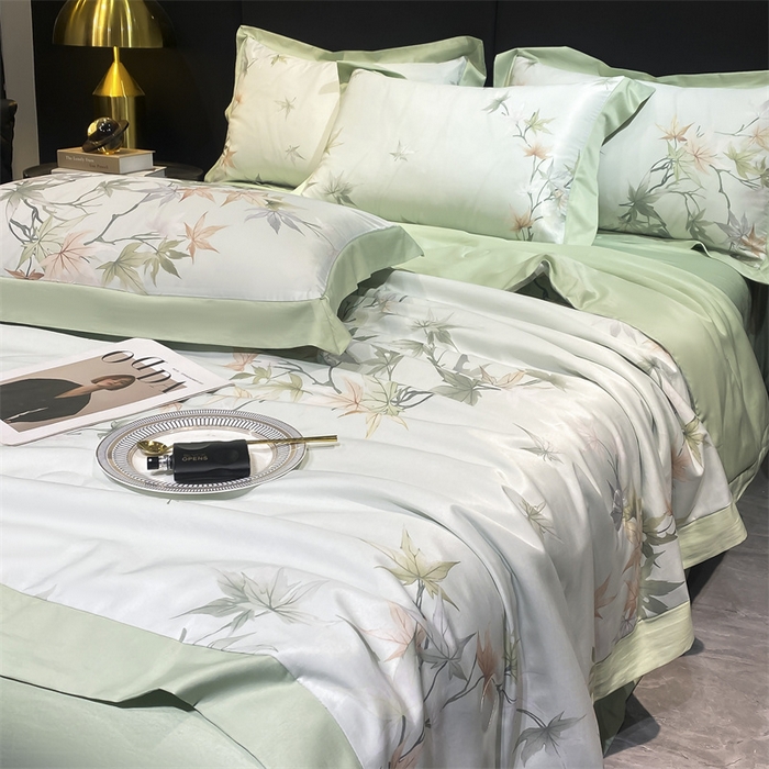 91家纺网 家纺一手货源 找家纺 佳品居 2024新款莱塞尔天丝印花夏被四件套 青竹丹枫