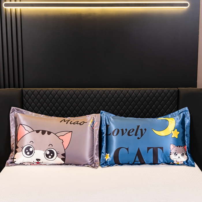 91家纺网 家纺一手货源 找家纺 梦舒羽 2025新款可水洗冰丝枕套宿舍单人凉爽枕头套 招财小猫