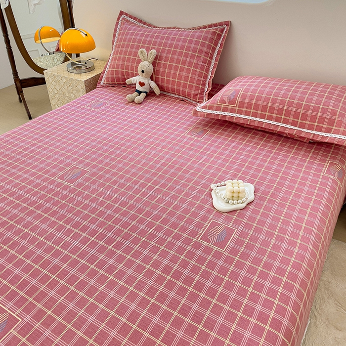 91家纺网 家纺一手货源 找家纺 鸿羽樱 2024新款鱼骨棉老粗布凉席三件套 格韵-粉