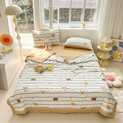 安哆啦家纺 2024新款A类泡泡棉印花夏被四件套 小熊乐园