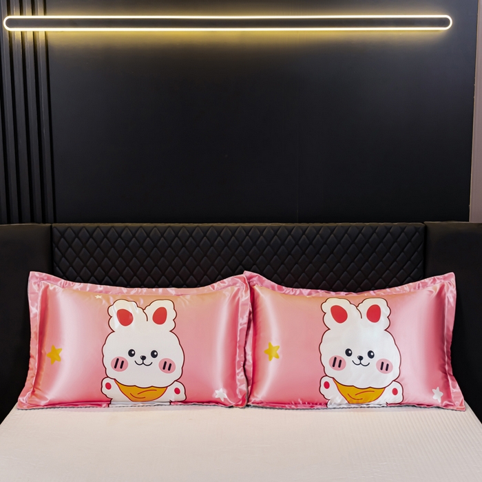 91家纺网 家纺一手货源 找家纺 梦舒羽 2025新款可水洗冰丝枕套宿舍单人凉爽枕头套 小兔叽