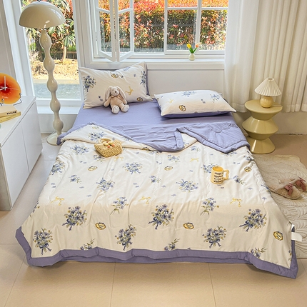 安哆啦家纺 2024新款A类泡泡棉印花夏被四件套 君子兰