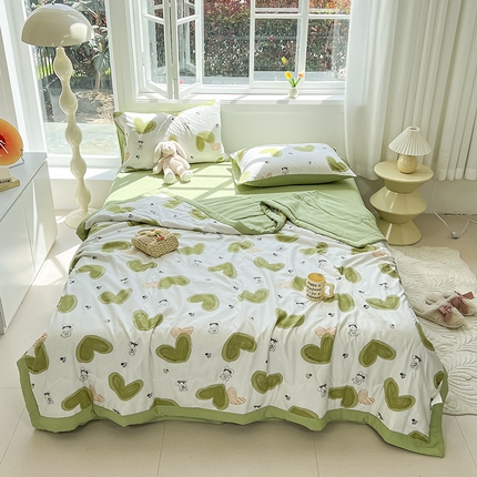安哆啦家纺 2024新款A类泡泡棉印花夏被四件套 爱心兔