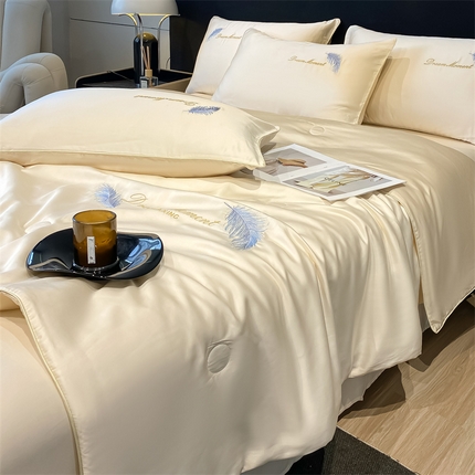 91家纺网 家纺一手货源 找家纺 （总）小久久（小九九） 2024新款水洗真丝刺绣夏被四件套-羽梦