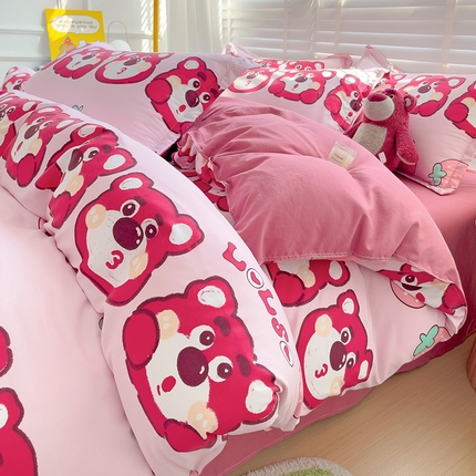 91家纺网 家纺一手货源 找家纺 KT猫直营店 2024新款小清新水洗棉印花四件套 嘟嘟熊