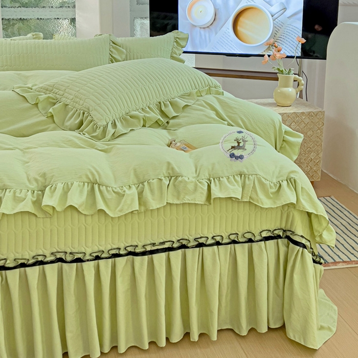 91家纺网 家纺一手货源 找家纺 言熙居家纺 2024新款亲肤床盖四件套-浪漫之约 浪漫之约绿