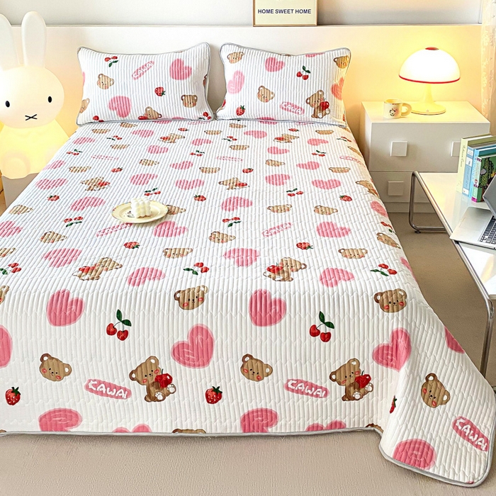 91家纺网 家纺一手货源 找家纺 缦卡琳 2024新款有氧泡泡棉床盖系列 甜心粉