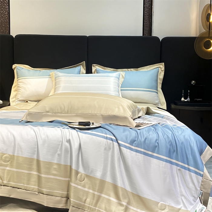 91家纺网 家纺一手货源 找家纺 佳品居 2024新款莱塞尔天丝印花夏被四件套 简约生活