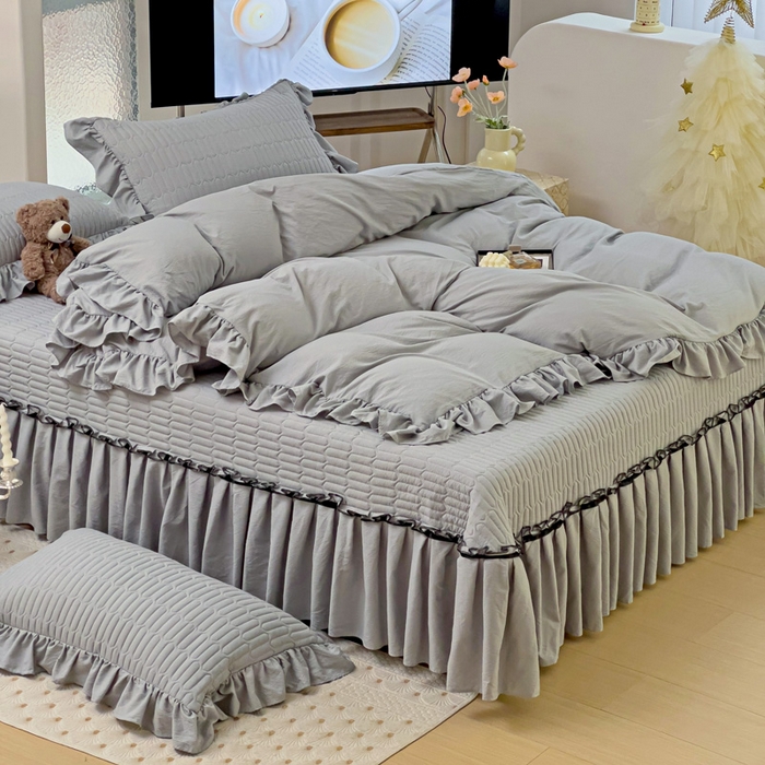 91家纺网 家纺一手货源 找家纺 言熙居家纺 2024新款亲肤床盖四件套-浪漫之约 浪漫之约灰