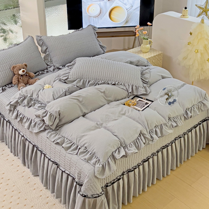 91家纺网 家纺一手货源 找家纺 言熙居家纺 2024新款亲肤床盖四件套-浪漫之约 浪漫之约灰