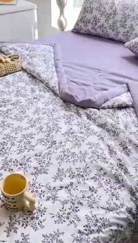 91家纺网 家纺一手货源 找家纺 安哆啦家纺 2024新款A类泡泡棉印花夏被四件套 紫苏