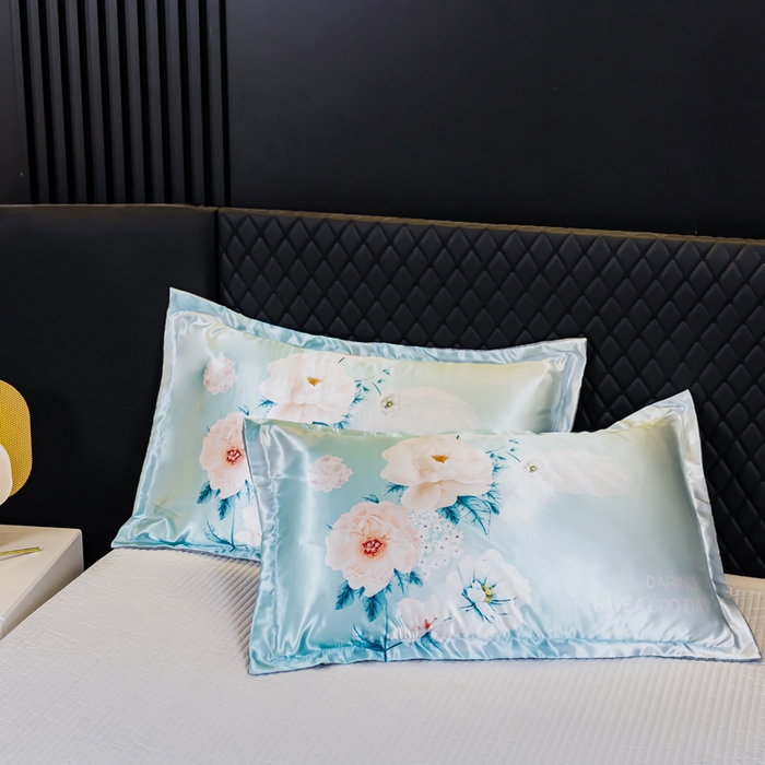 91家纺网 家纺一手货源 找家纺 梦舒羽 2025新款可水洗冰丝枕套宿舍单人凉爽枕头套 花语