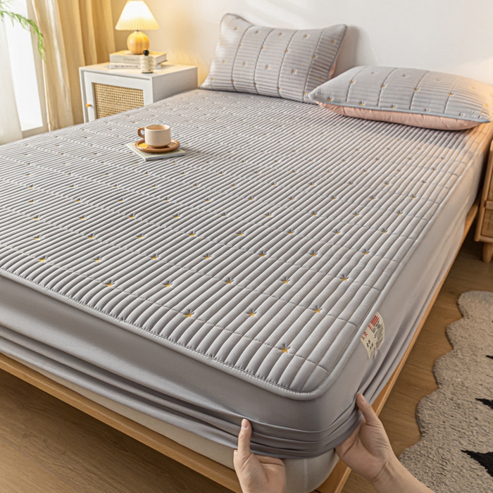 91家纺网 家纺一手货源 找家纺 鑫钰 新款刺绣防水床笠床垫保护罩床罩-星愿 星愿-柏林灰