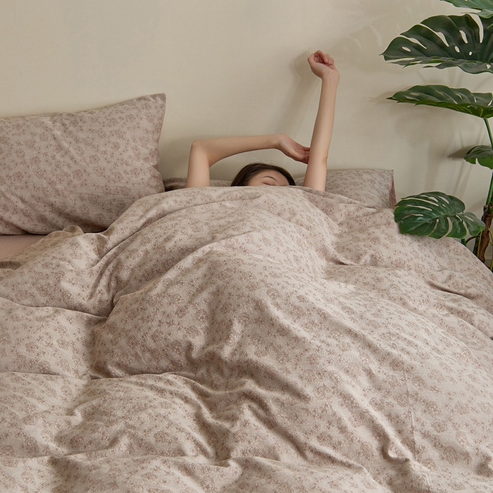 91家纺网 家纺一手货源 找家纺 原研家居 2024新款水洗棉提花系列四件套 繁花-咖