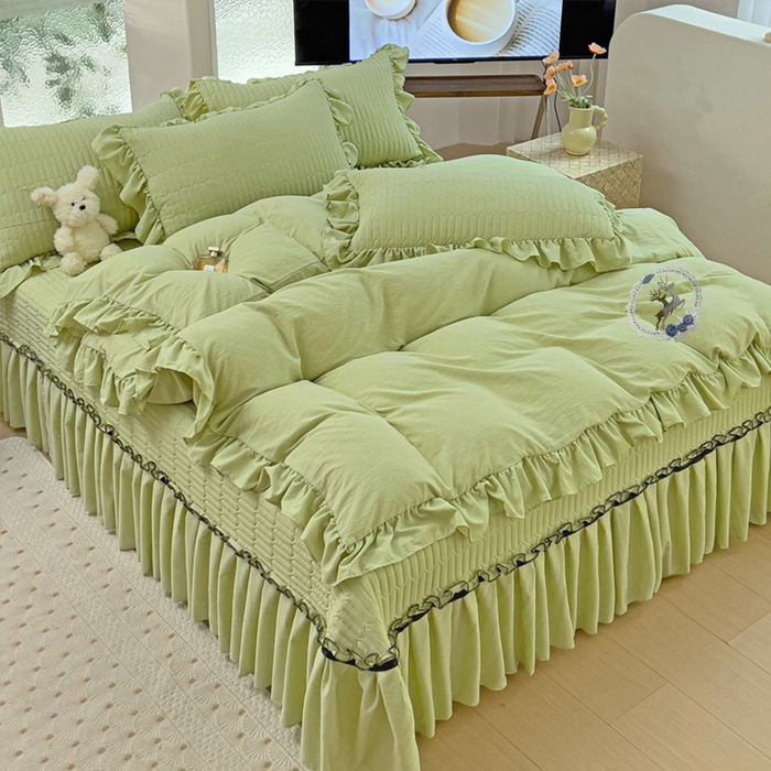 91家纺网 家纺一手货源 找家纺 言熙居家纺 2024新款亲肤床盖四件套-浪漫之约 浪漫之约绿