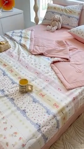 91家纺网 家纺一手货源 找家纺 安哆啦家纺 2024新款A类泡泡棉印花夏被四件套 拾影