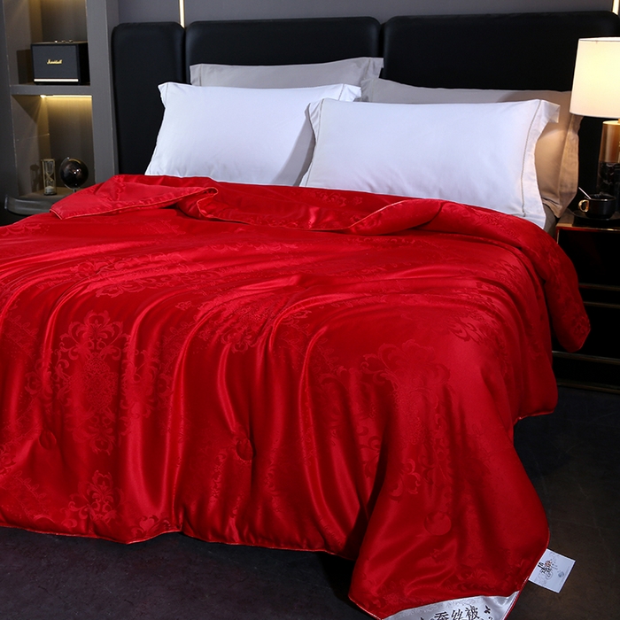 91家纺网 家纺一手货源 找家纺 恒鑫家纺 2025新款提花蚕丝夏凉被被子被芯 中国红