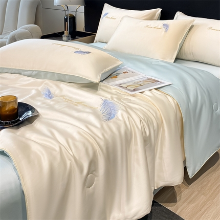 91家纺网 家纺一手货源 找家纺 （总）小久久（小九九） 2024新款水洗真丝刺绣夏被四件套-羽梦