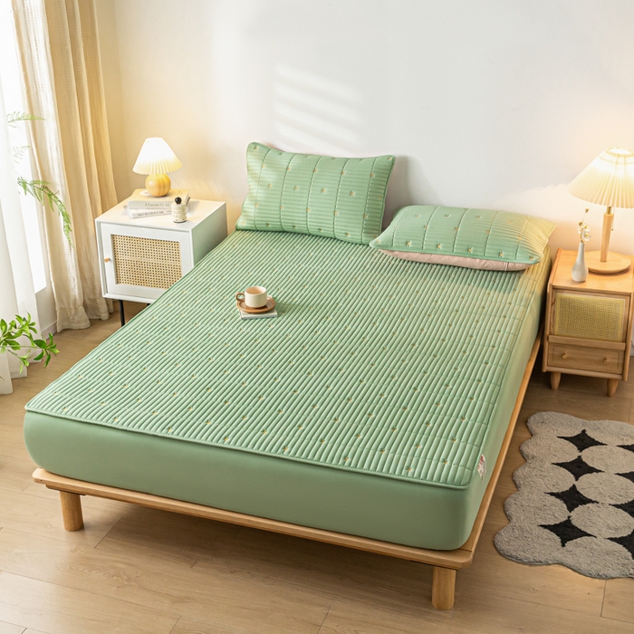 91家纺网 家纺一手货源 找家纺 鑫钰 新款刺绣防水床笠床垫保护罩床罩-星愿 星愿-云川绿