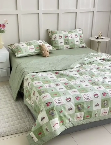 91家纺网 家纺一手货源 找家纺 怡家居 2024新款全棉印花手包边夏被四件套 安格兔