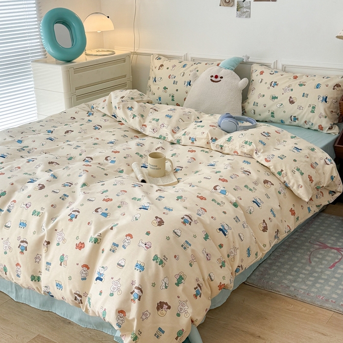 91家纺网 家纺一手货源 找家纺 昔可家纺 2024开春新款全棉印花卡通四件套 潮趣小卡通