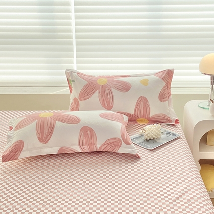 楠沐-2025年新款亲肤芦荟棉印花枕套 阳光花苑-粉