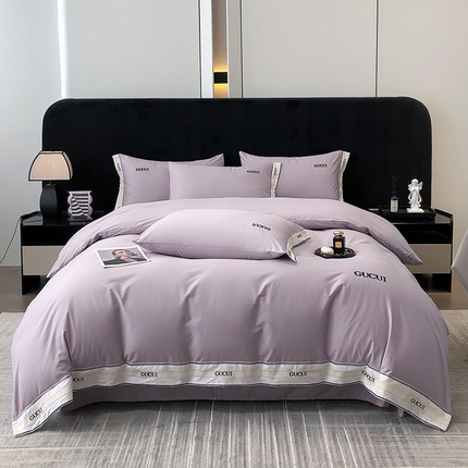 91家纺网 家纺一手货源 找家纺 懒猫家纺 G轻奢系列高精密40支13374全棉喷气绣花四件套 G轻奢-芋紫