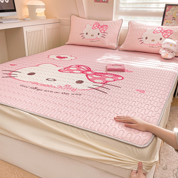 91家纺网 家纺一手货源 找家纺 金爱家 2024款三丽鸥乳胶凉席床笠款 粉梦kt