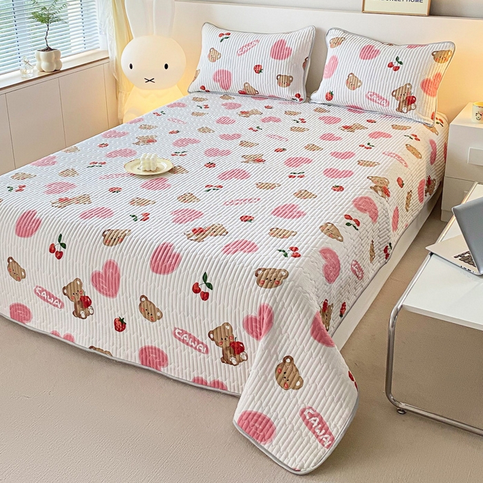 91家纺网 家纺一手货源 找家纺 缦卡琳 2024新款有氧泡泡棉床盖系列 甜心粉