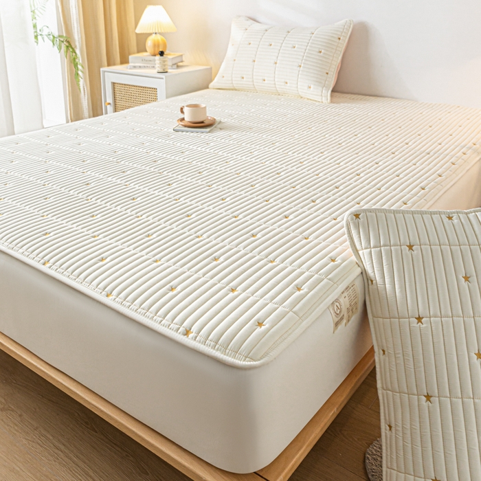 91家纺网 家纺一手货源 找家纺 鑫钰 新款刺绣防水床笠床垫保护罩床罩-星愿 星愿-雅白