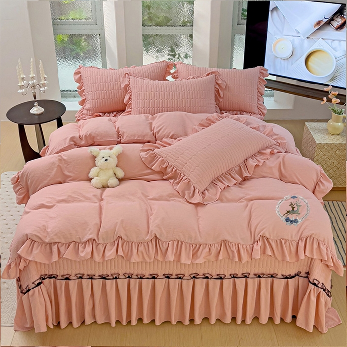 91家纺网 家纺一手货源 找家纺 言熙居家纺 2024新款亲肤床盖四件套-浪漫之约 浪漫之约浅粉