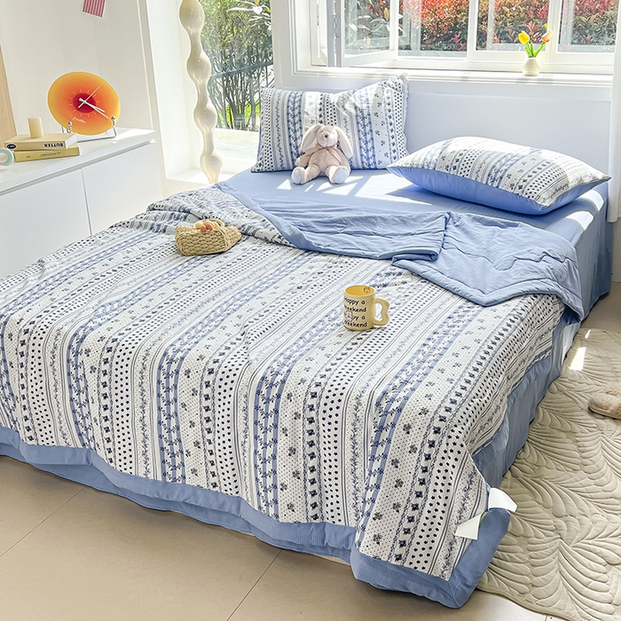 91家纺网 家纺一手货源 找家纺 安哆啦家纺 2024新款A类泡泡棉印花夏被四件套 素雅