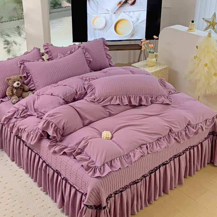 91家纺网 家纺一手货源 找家纺 言熙居家纺 2024新款亲肤床盖四件套-浪漫之约 浪漫之约紫