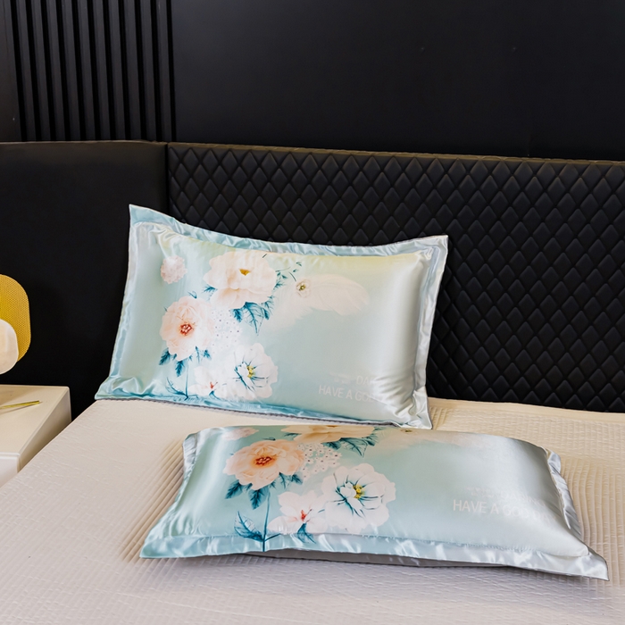 91家纺网 家纺一手货源 找家纺 梦舒羽 2025新款可水洗冰丝枕套宿舍单人凉爽枕头套 花语