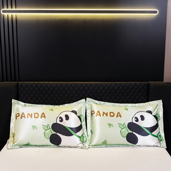 91家纺网 家纺一手货源 找家纺 梦舒羽 2025新款可水洗冰丝枕套宿舍单人凉爽枕头套 熊猫乐园