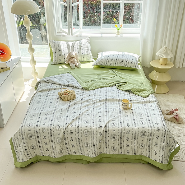 91家纺网 家纺一手货源 找家纺 安哆啦家纺 2024新款A类泡泡棉印花夏被四件套 菲尔