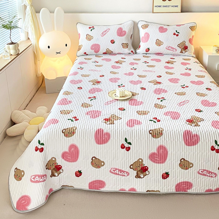 91家纺网 家纺一手货源 找家纺 缦卡琳 2024新款有氧泡泡棉床盖系列 甜心粉