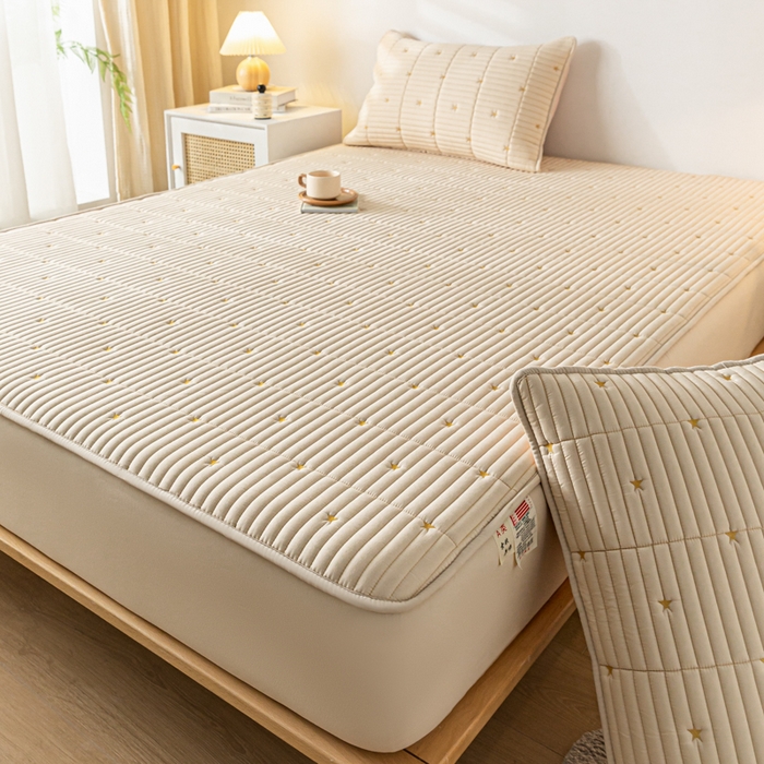 91家纺网 家纺一手货源 找家纺 鑫钰 新款刺绣防水床笠床垫保护罩床罩-星愿 星愿-奶糖咖