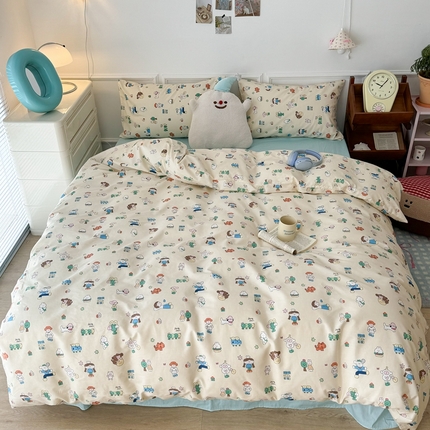 昔可家纺 2024开春新款全棉印花卡通四件套 潮趣小卡通